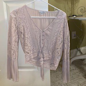 Lacy/Flowery Blouse with Tie in Front